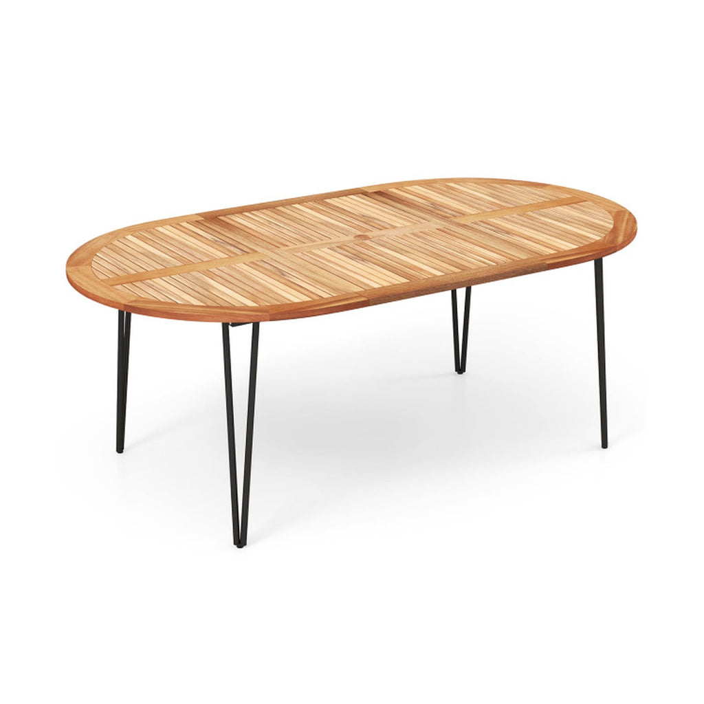 Biotree 79 Inch Oval Patio Dining Table with Umbrella Hole and Acacia Wood Tabletop for 8 People, Natural