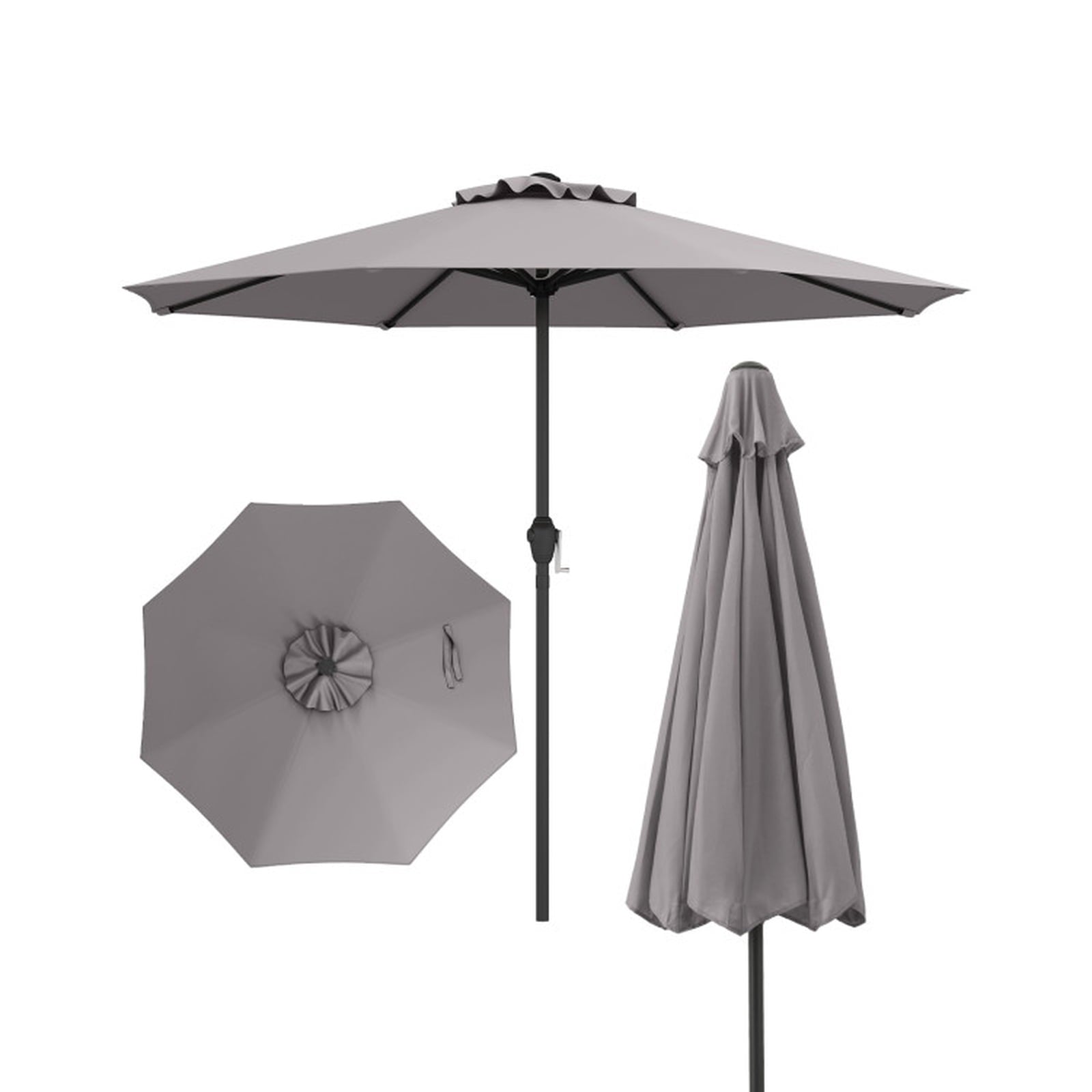 Biotree 8.5 ft Market Patio Umbrella with Crank and Tilt, 8 Sturdy Ribs, Vented Canopy - Gray for Backyard