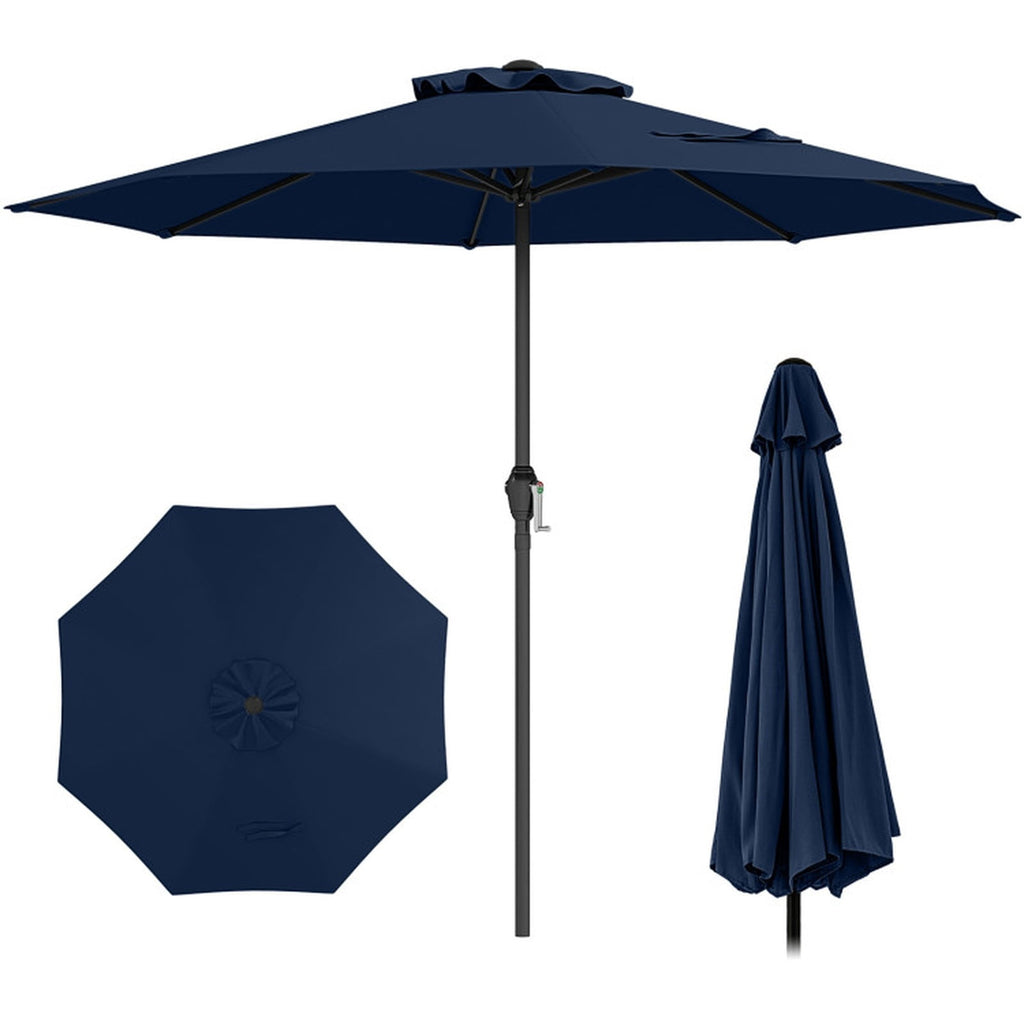 Biotree 8.5 ft Market Patio Umbrella with Crank and Tilt, 8 Sturdy Ribs, Vented Canopy - Navy Blue for Backyard