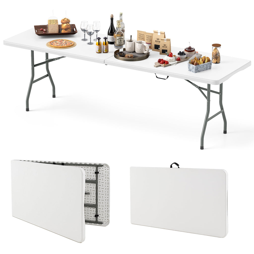 Biotree 8 ft Portable Folding Table 350 LBS Fold in Half Table with HDPE Tabletop, White