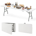 Biotree 8 ft Portable Folding Table 350 LBS Fold in Half Table with HDPE Tabletop, White