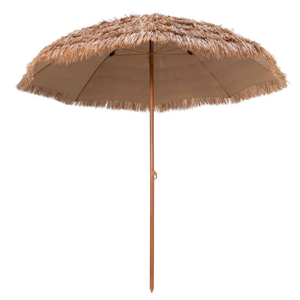 Biotree 8 ft Thatched Tiki Patio Umbrella Crank Tilt Outdoor Shade - Natural - UV Protection with Cross Base