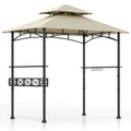 Biotree 8 x 5 Feet Outdoor Grill Gazebo with 2 Side Shelves and 10 Hooks Beige - Outdoor Patio Backyard Garden Shade Canopy Shelter