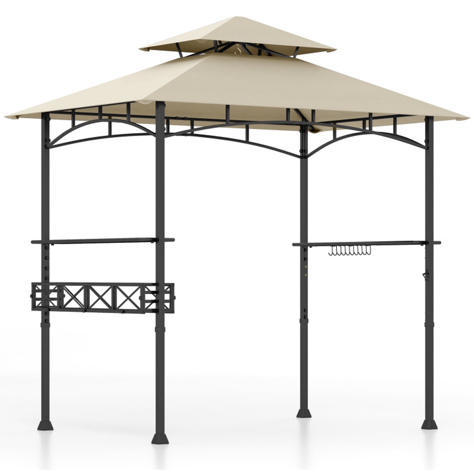 Biotree 8 x 5 Feet Outdoor Grill Gazebo with 2 Side Shelves and 10 Hooks Beige - Outdoor Patio Backyard Garden Shade Canopy Shelter