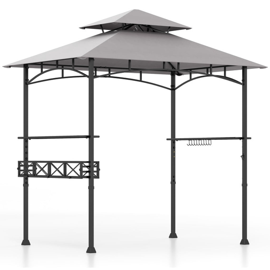 Biotree 8 x 5 Feet Outdoor Grill Gazebo with 2 Side Shelves and 10 Hooks Gray - Outdoor Patio Backyard Garden Shade Canopy Shelter