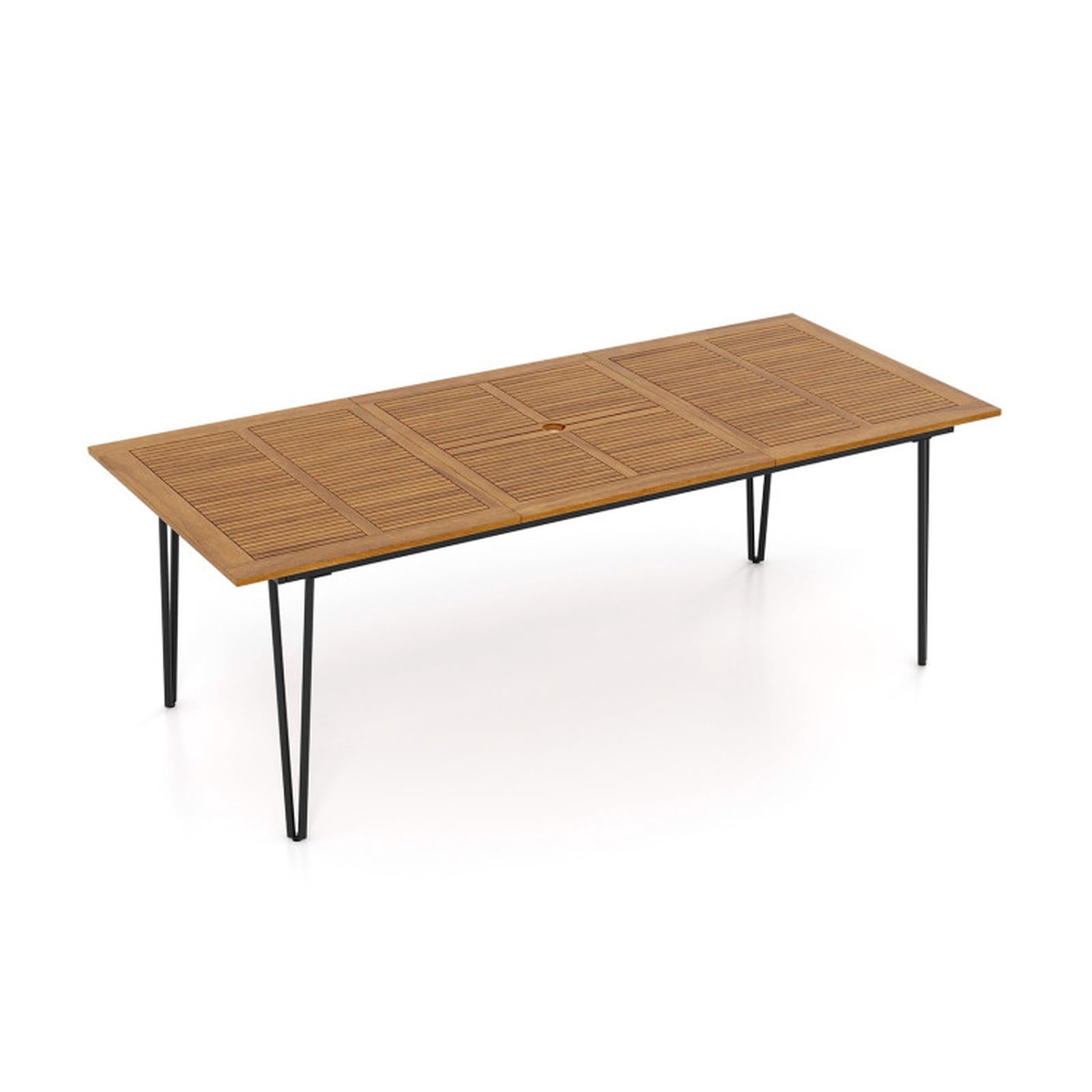 Biotree 86.5 Inch Rectangular Patio Dining Table for 8 with Acacia Wood Tabletop and Umbrella Hole-86.5 inches, Natural