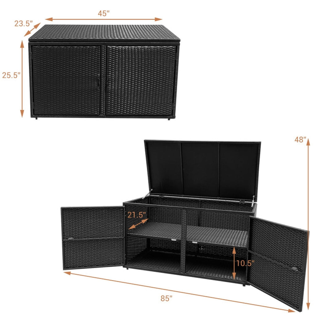 Biotree 88 Gallon Garden Patio Rattan Storage Container Box Outdoor Waterproof for Patio Deck Garden Cushions, Black