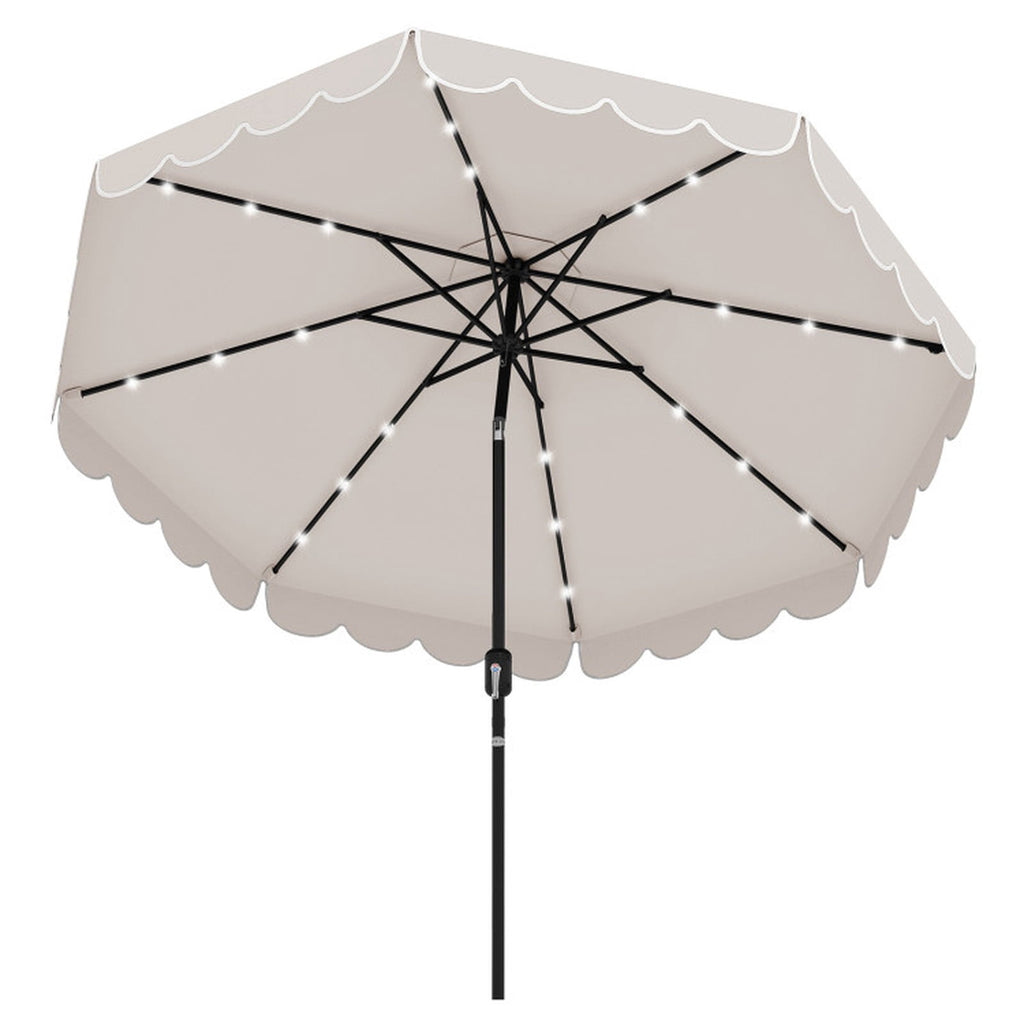 Biotree 9.3 Feet Solar Patio Umbrella with 24 LED Lights Vented Top and Ruffles-Beige Outdoor Backyard