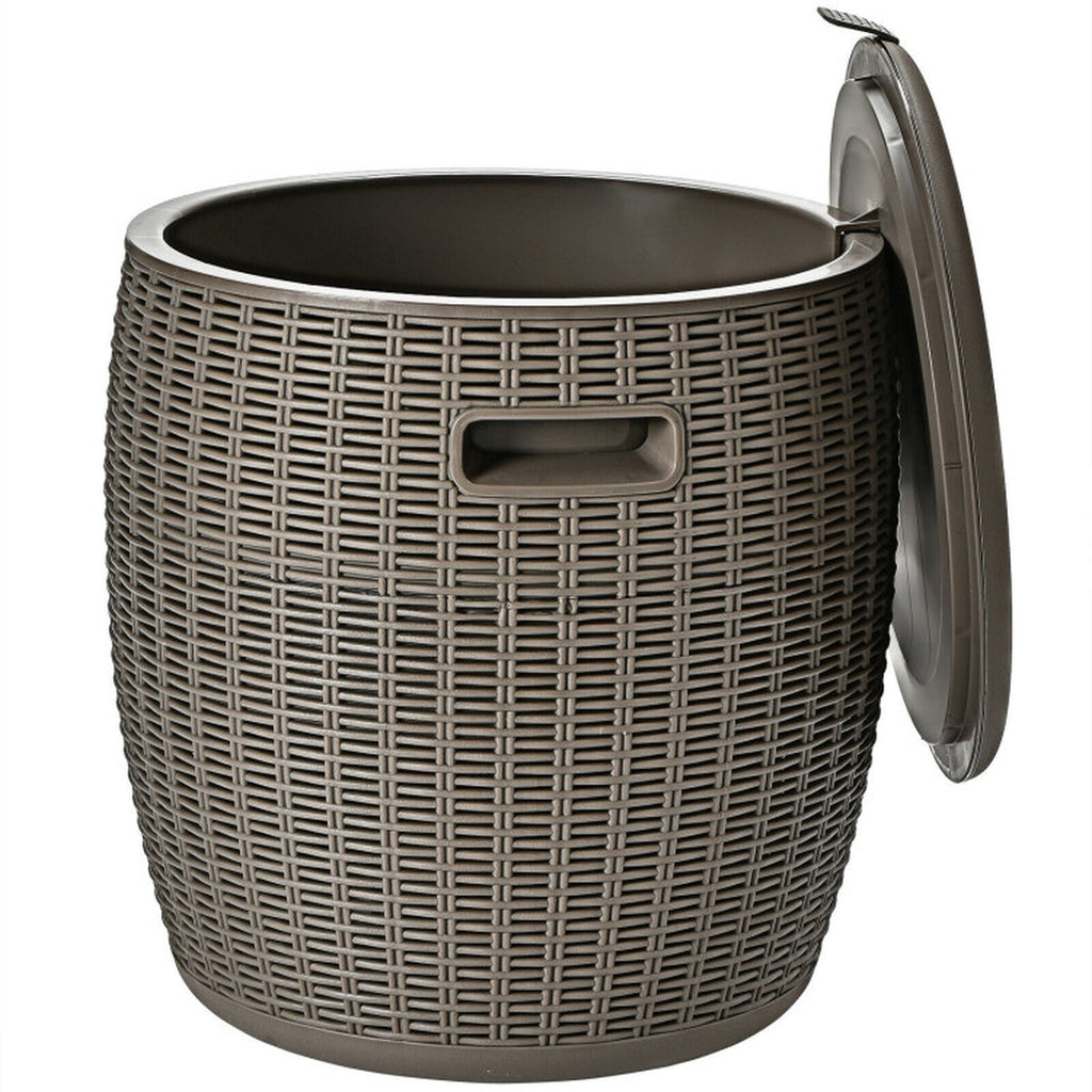 Biotree 9.5 Gallon 4-in-1 Patio Rattan Cool Bar Cocktail Table Side Table, Brown