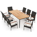 Biotree 9 Pieces Rattan Patio Dining Set with Acacia Wood Table and Cushioned Chair Outdoor Conversation Set for Garden Backyard PorchMix Gray
