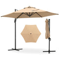 Biotree 9 ft Cantilever Patio Umbrella Offset Hanging with Cross Base, 8 Ribs - Beige for Backyard Garden Poolside