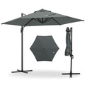 Biotree 9 ft Cantilever Patio Umbrella Offset Hanging with Cross Base, 8 Ribs - Gray for Backyard Garden Poolside