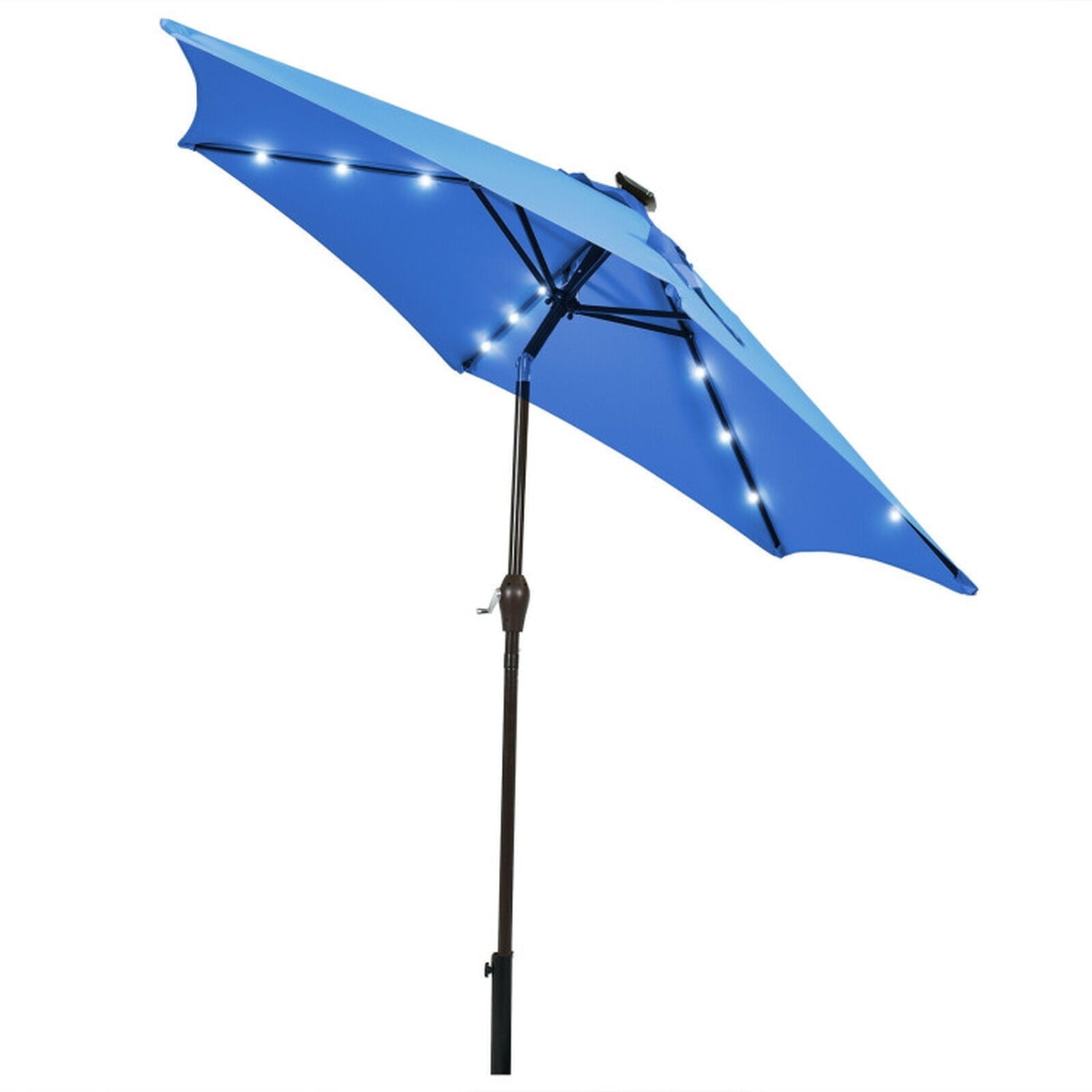 Biotree 9 ft Solar LED Market Patio Umbrella with Crank and Tilt, 6 Sturdy Ribs, Vented Canopy - Navy Blue