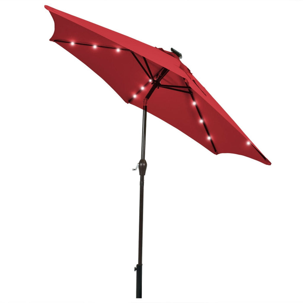 Biotree 9 ft Solar LED Market Patio Umbrella with Crank and Tilt, 6 Sturdy Ribs, Vented Canopy - Walnut