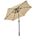 Biotree 9 ft Solar LED Market Patio Umbrella with Tilt and Crank Lift 6 Ribs 18 Lights Iron Pole for Outdoor Table Use - Beige