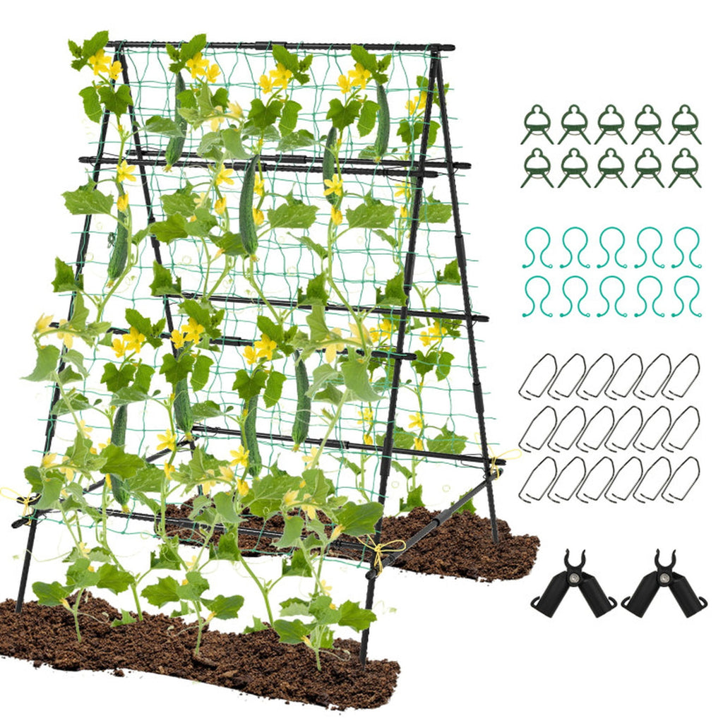 Biotree A-Frame Garden Cucumber and Vegetable Trellis with Climbing Netting for Outdoor Garden - Black