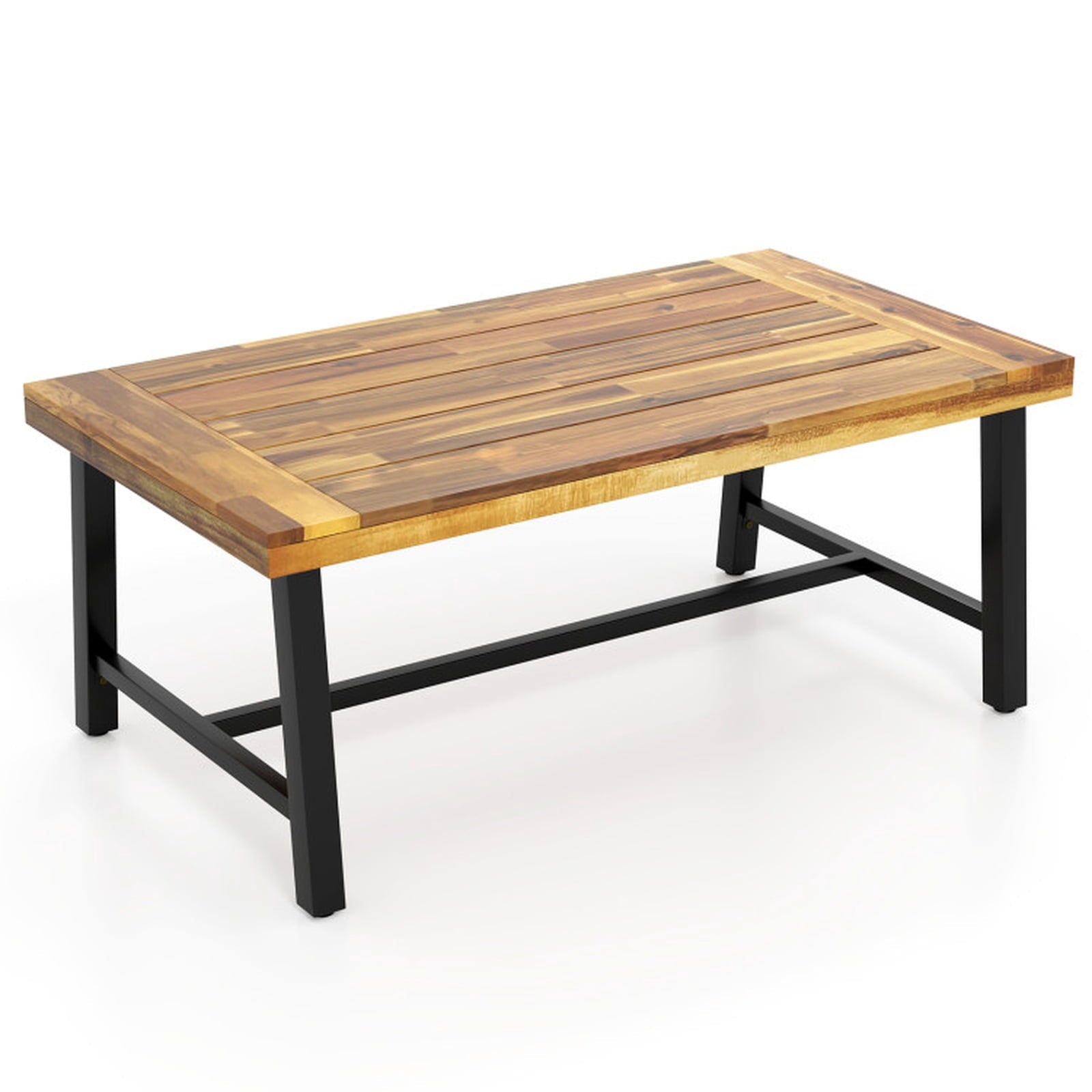 Biotree Acacia Wood Coffee Table with Thickened Top and Heavy-duty Metal Legs, Black