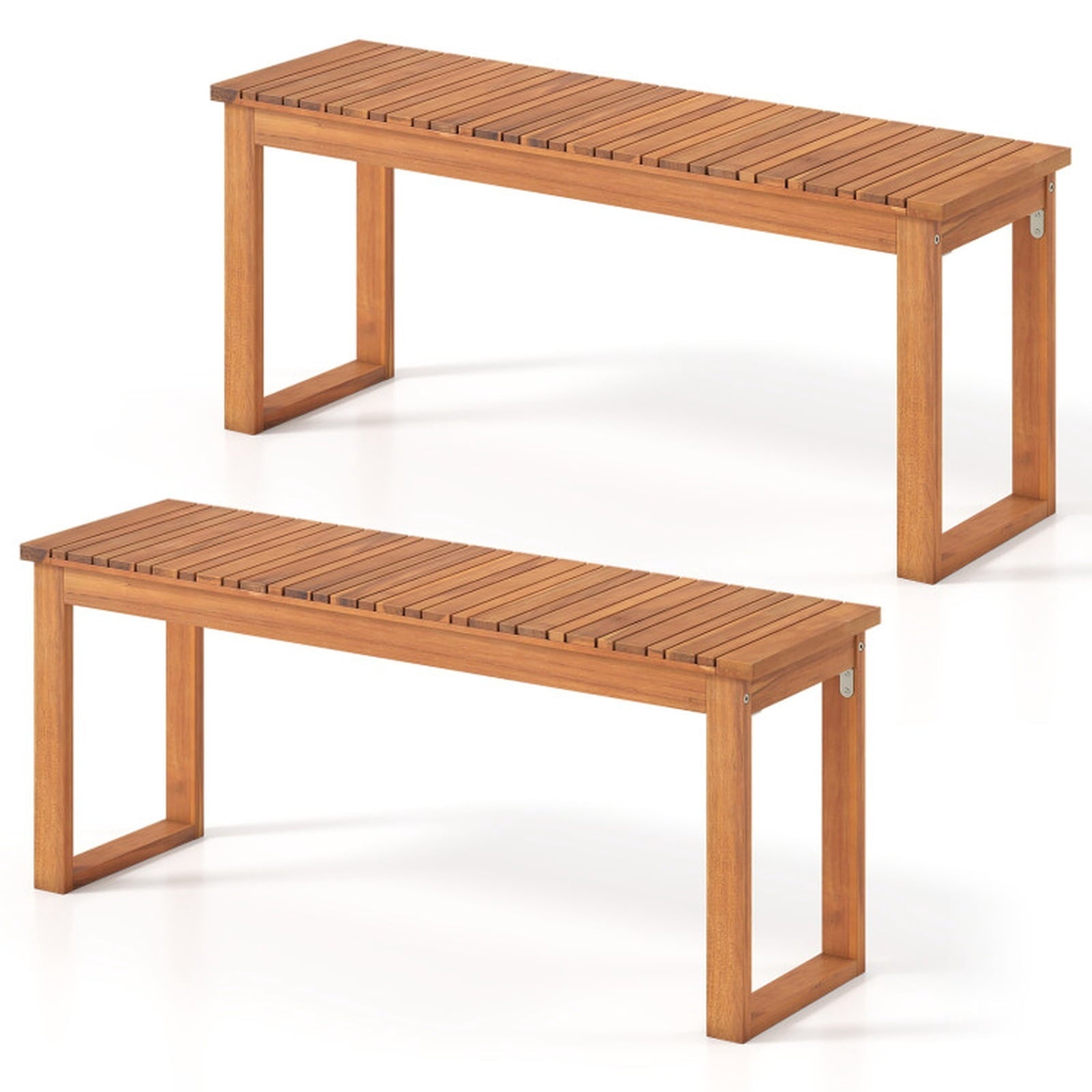 Biotree Acacia Wood Outdoor Garden Bench Set of 1/2 with Slatted Seat for Front Porch-Set of 2Natural