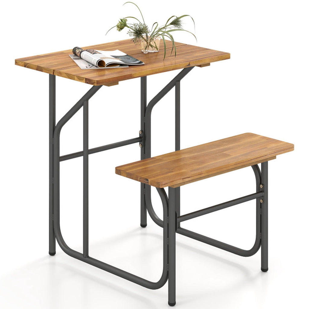 Biotree Acacia Wood Patio Table Bench Set One-Side Picnic Table and Seat, Black