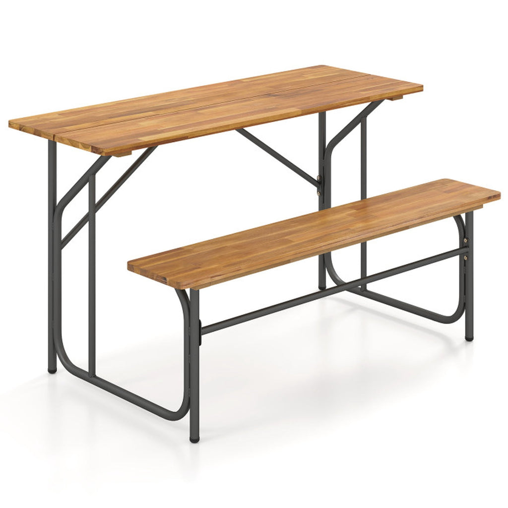 Biotree Acacia Wood Patio Table Bench for 2 People One-Side Picnic Table, Black