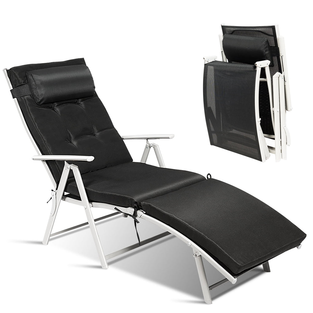 Biotree Adjustable Folding Chaise Lounge Chair with Pillow-Black