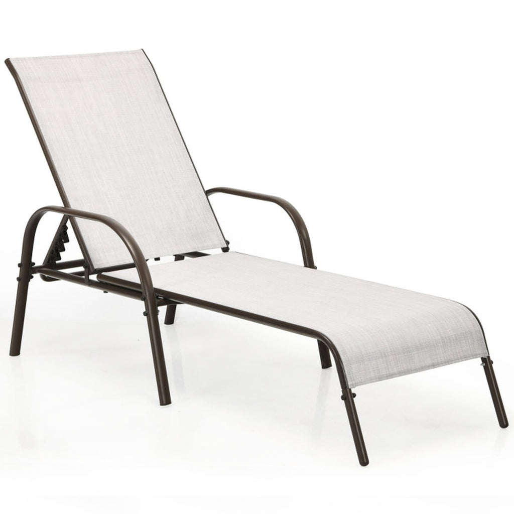 Biotree Adjustable Patio Chaise Folding Lounge Chair with Backrest Stackable Patio Chair for Garden BackyardGray
