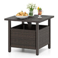 Biotree All-Weather PE Wicker Side Table with Umbrella Hole-Brown