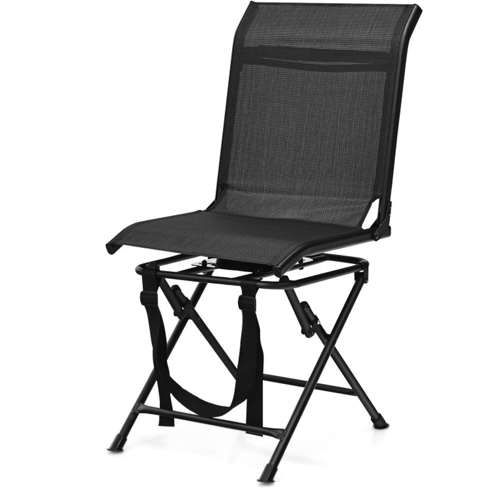 Biotree All weather Outdoor Foldable 360 Degree Swivel Chair with Iron Frame, Black