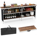 Biotree Aluminum Portable Picnic Table with 2-Tier Open Shelves and Spacious Tabletop Folding Camping Table for Outdoor, Brown