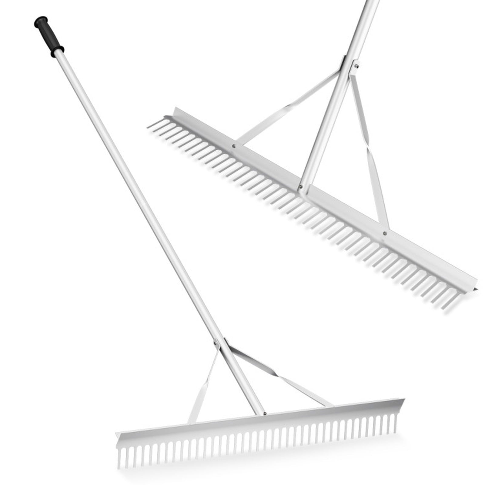 Biotree Aluminum Rake with 36 Inch Wide Rake Head and 68 Inch Long Handle for Lawn Garden Yard Soil Care, Silver