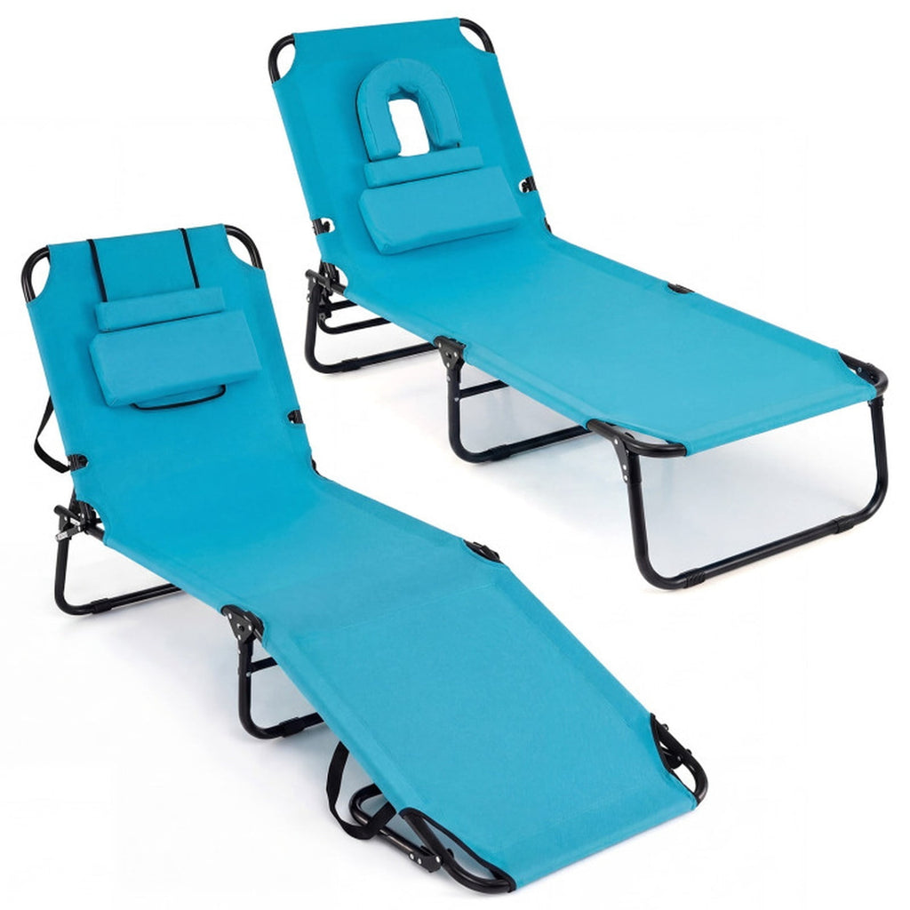 Biotree Beach Chaise Lounge Chair with Face Hole and Removable Pillow Stackable Patio Chair for Garden BackyardTurquoise