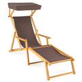 Biotree Birch Wood Chaise Lounge Chair Foldable Beach Chair with Adjustable Canopy Stackable Patio Chair for Garden BackyardBrown