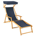 Biotree Birch Wood Chaise Lounge Chair Foldable Beach Chair with Adjustable Canopy Stackable Patio Chair for Garden BackyardNavy