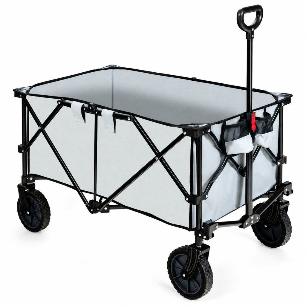 Biotree Collapsible Garden Wagon with 180 lb Capacity, Adjustable Handle, All-Terrain Wheels and Carry Bag for Camping and Shopping, Gray