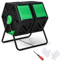 Biotree Dual Chamber Garden Compost Tumbler with Sliding Doors-Black and Green Outdoor Organic Yard Waste
