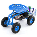 Biotree Extendable Handle Garden Cart Rolling Wagon Scooter for Garden Yard Lawn Work Outdoor, Blue