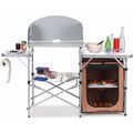 Biotree Foldable Outdoor BBQ Portable Grilling Table with Windscreen and Carry Bag Camping Grill Table for Cooking, Silver