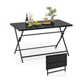 Biotree Foldable Outdoor Dining Table 48inch x 30inch Rectangular Metal Patio Table with Slatted Tabletop, Dark Brown