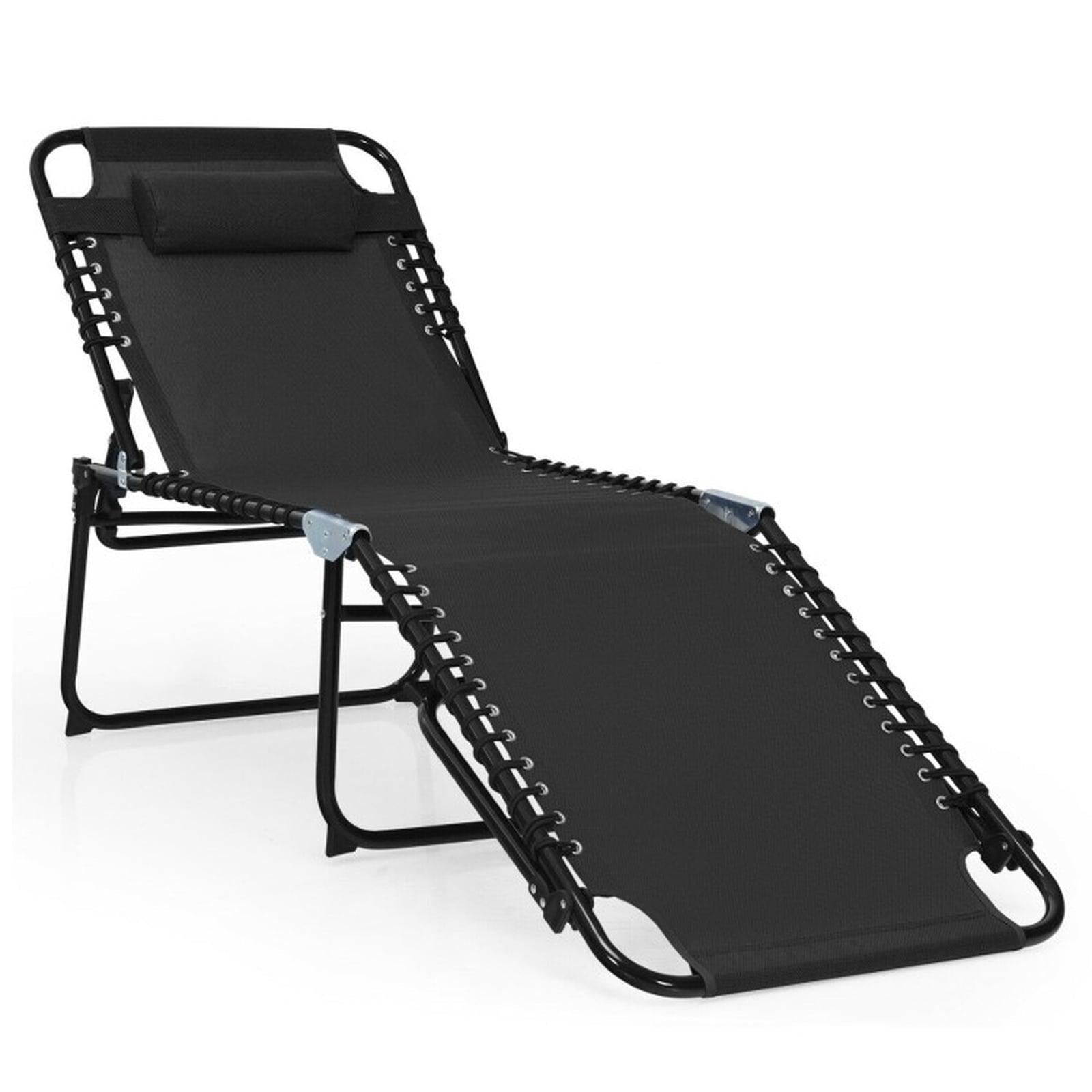 Biotree Foldable Recline Lounge Chair with Adjustable Backrest and Footrest Stackable Patio Chair for Garden BackyardBlack