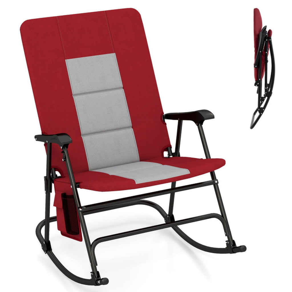 Biotree Foldable Rocking Padded Portable Camping Chair with Backrest and Armrest Stackable Patio Chair for Garden BackyardRed