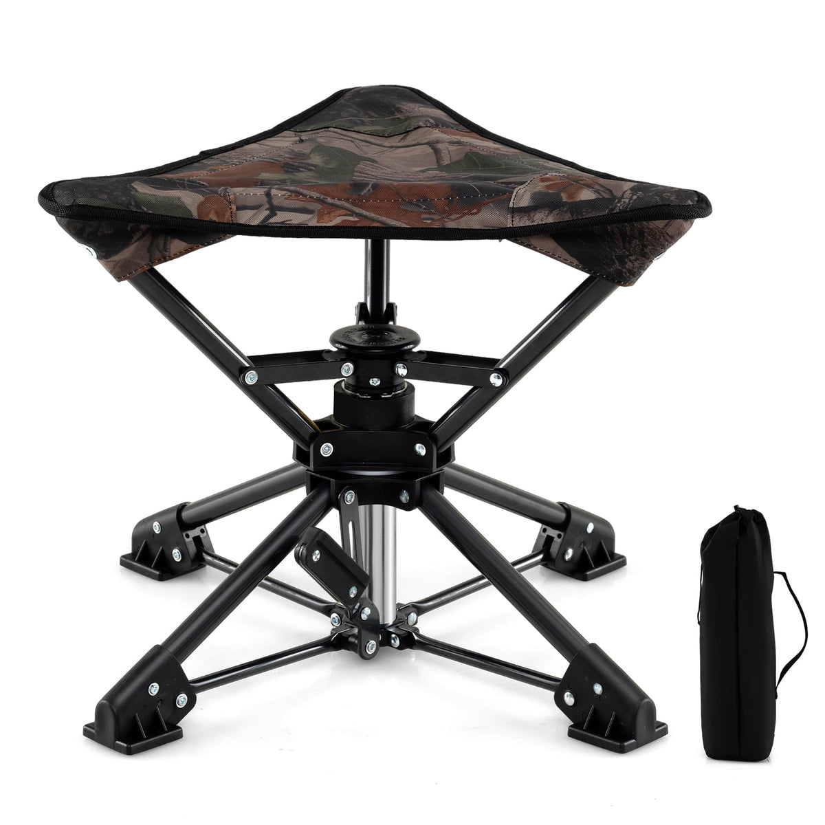 Biotree Folding 360 Degree Swivel Camping Stool with Anti-Sink Feet Portable Hunting Chair with Carry Bag for Outdoor, Camouflage