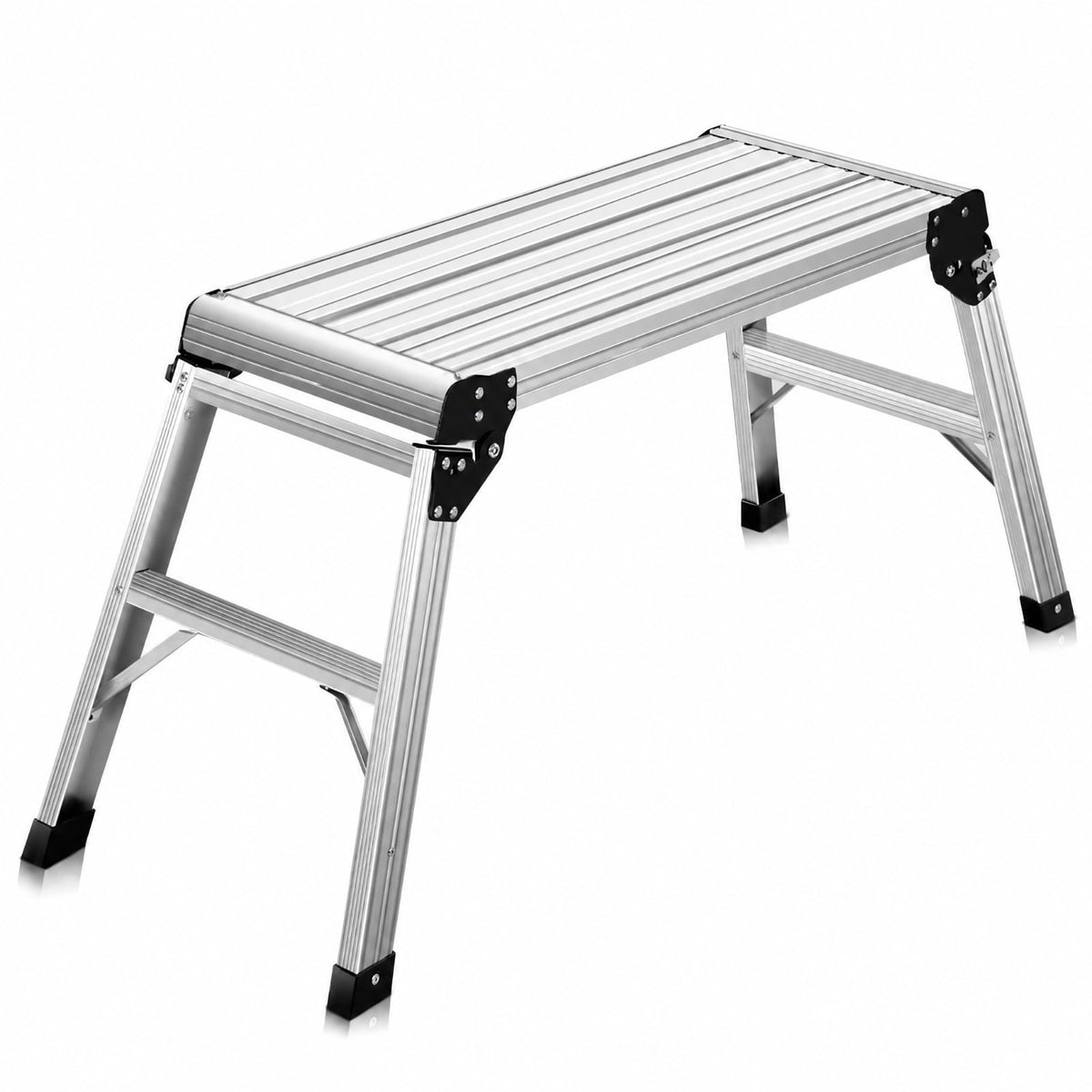Biotree Folding Aluminum Work Platform Ladder with 330 lb Capacity, 29.5 x 12-Inch Anti-Slip Surface and Locking Legs for Home Maintenance, Silver