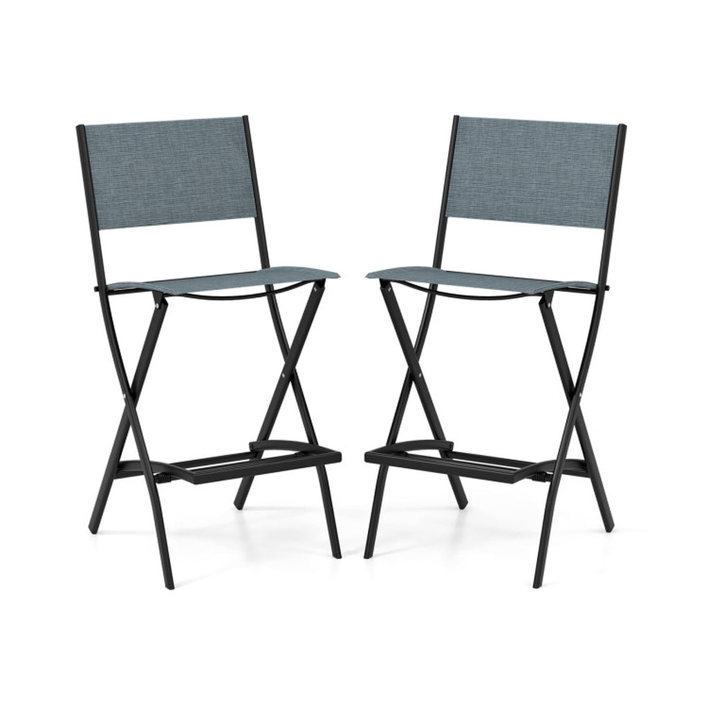 Biotree Folding Bar Stools Set of 2 Backrest Humanized Footrest for Patio Porch Garden Backyard Outdoor, Blue