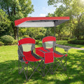 Biotree Folding Camping Chair with Sun Shade Canopy and Cup Holder 2-Person Portable Outdoor Double Chair for Beach Picnic, Red
