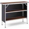 Biotree Folding Camping Table with 2-Tier Open Shelves for Outdoor BBQ Portable Camp Kitchen Table with Storage, Brown