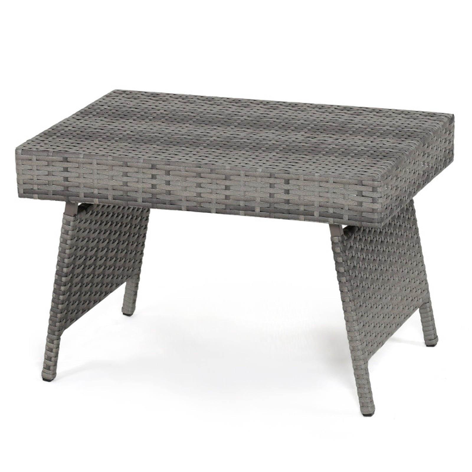 Biotree Folding PE Rattan Side Coffee Table Patio Garden Furniture, Gray