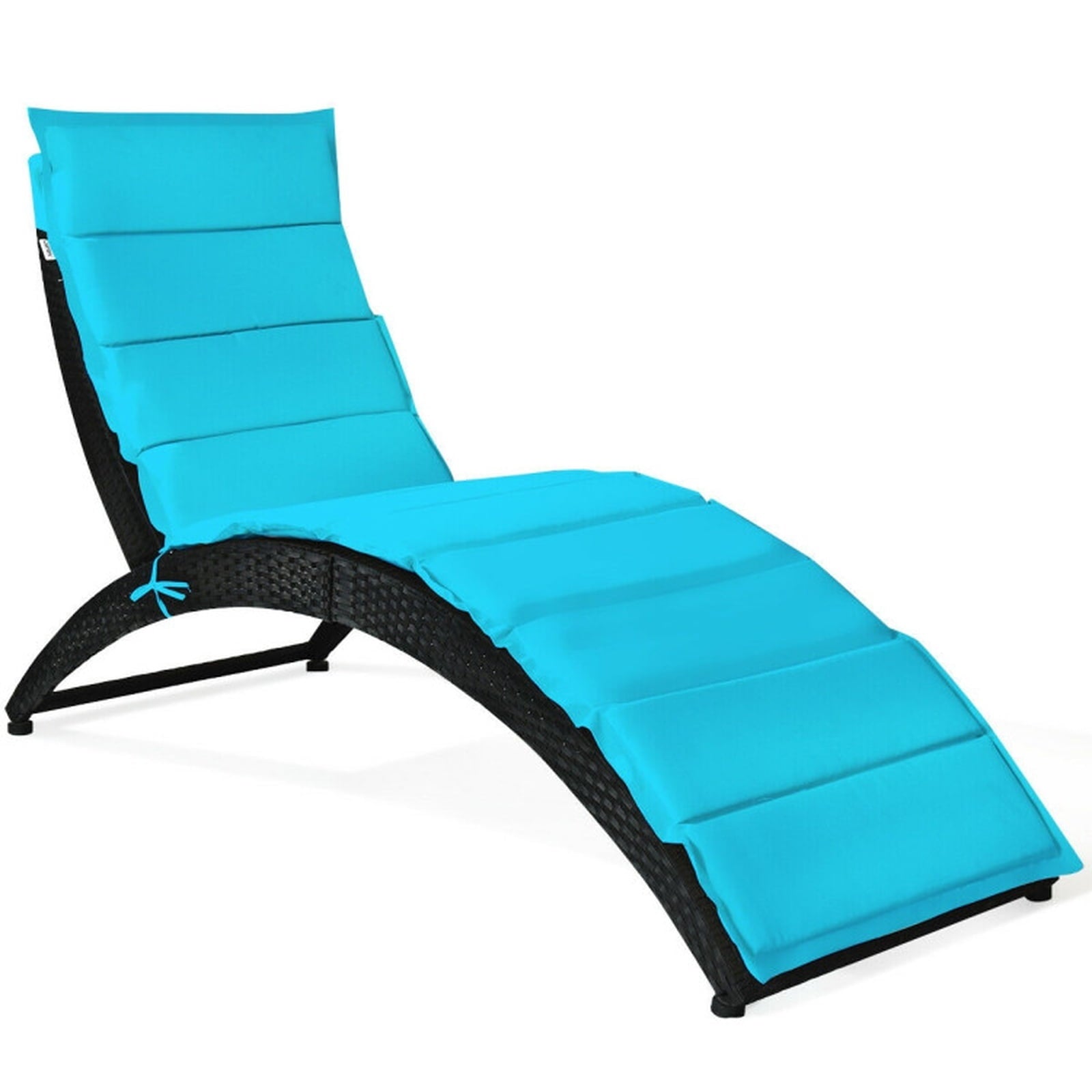 Biotree Folding Patio Rattan Portable Lounge Chair Chaise with Cushion Stackable Patio Chair for Garden BackyardTurquoise
