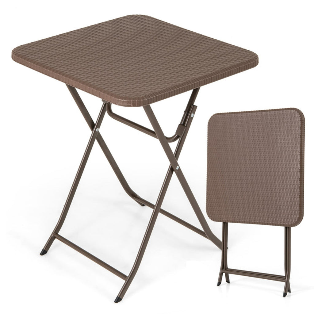 Biotree Folding Picnic Table with Rattan Grain HDPE Tabletop and Sturdy Metal Fame, Coffee