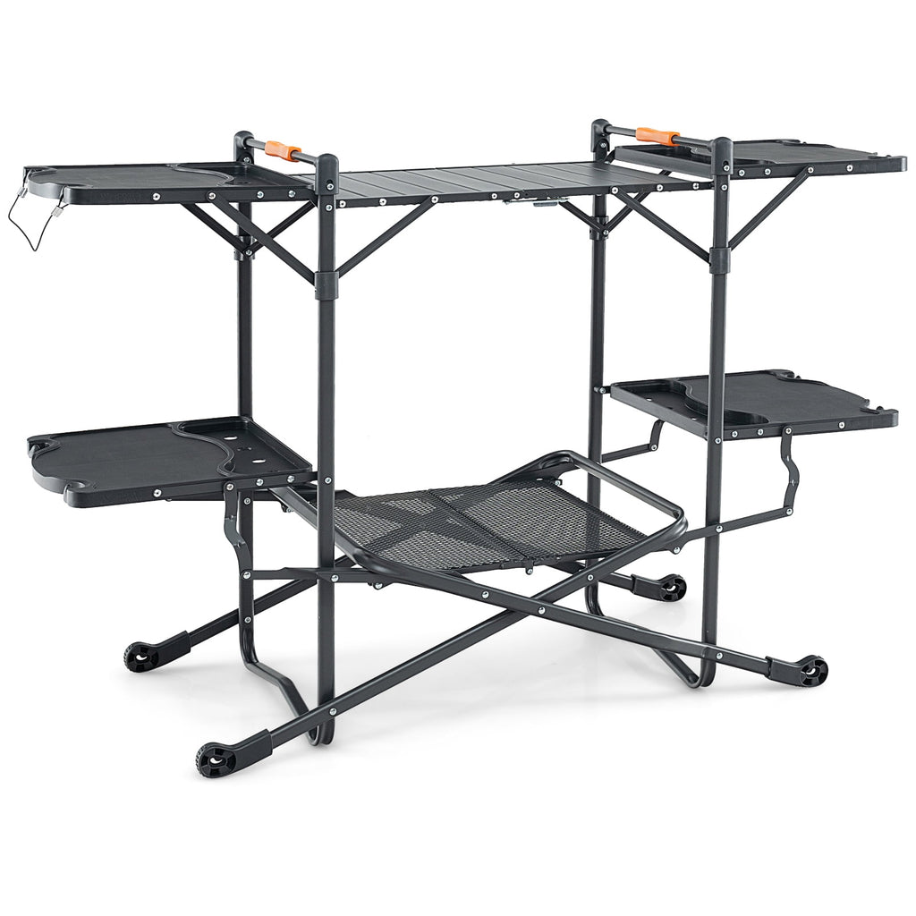 Biotree Folding Portable Outdoor Cook Station with Heat-Resistant Aluminum Tabletop Camp Kitchen Table with Storage, Black