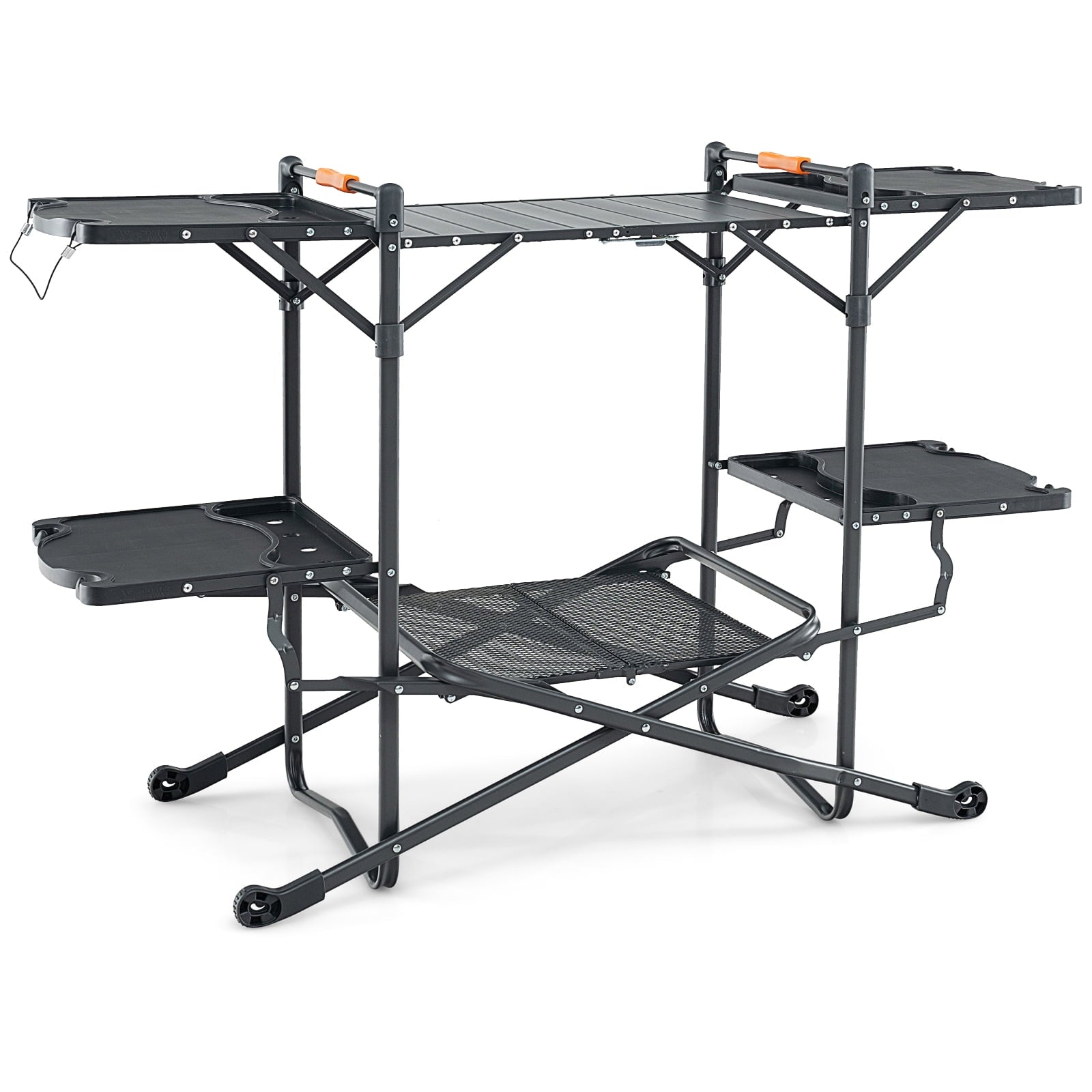Biotree Folding Portable Outdoor Cook Station with Heat-Resistant Aluminum Tabletop Camp Kitchen Table with Storage, Black